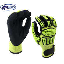 NMSAFETY 13 gauge nylon and white glassfibre and UHMWPE  coated  nitrile sandy  , TPR anti impact and Cut 5 gloves
